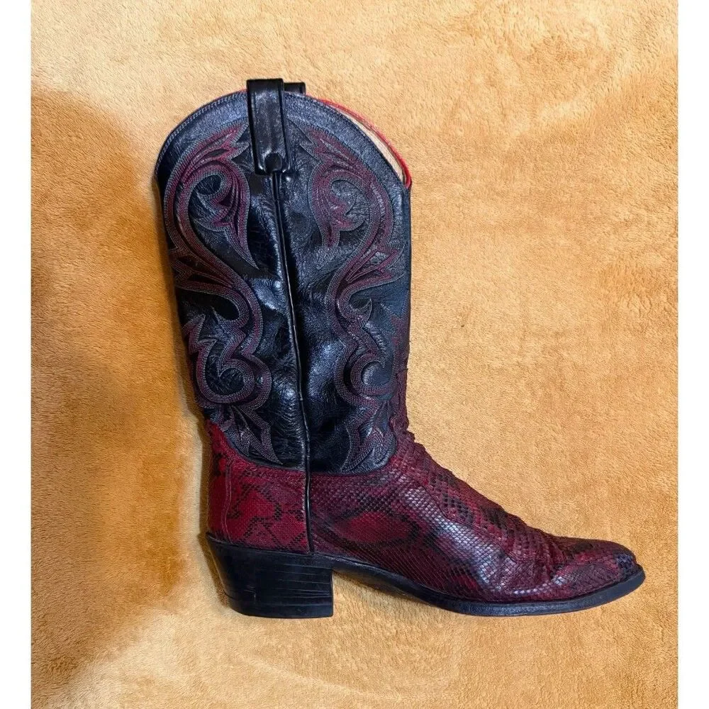 Like New! Vintage 90s Dan Post Genuine Python Cowboy Boots Mens 9D Red Black